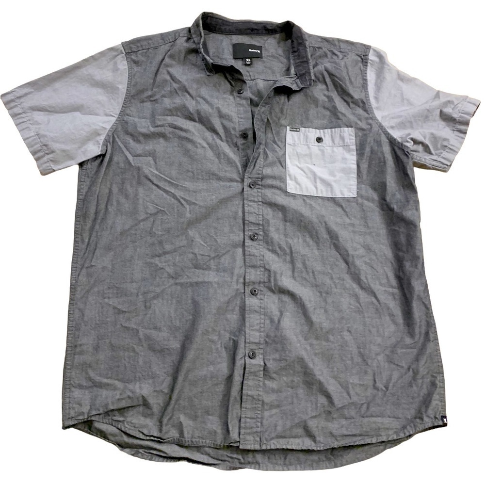 Hurley | Short Sleeve Button Down Shirt Gray Block Colors Size XL